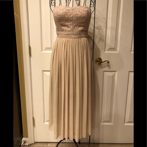 tan chiffon dress